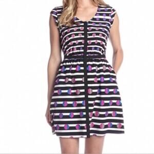 Cynthia Rowley Cap Sleeve Retro Futuristic Striped Button Down Dress - Size 2